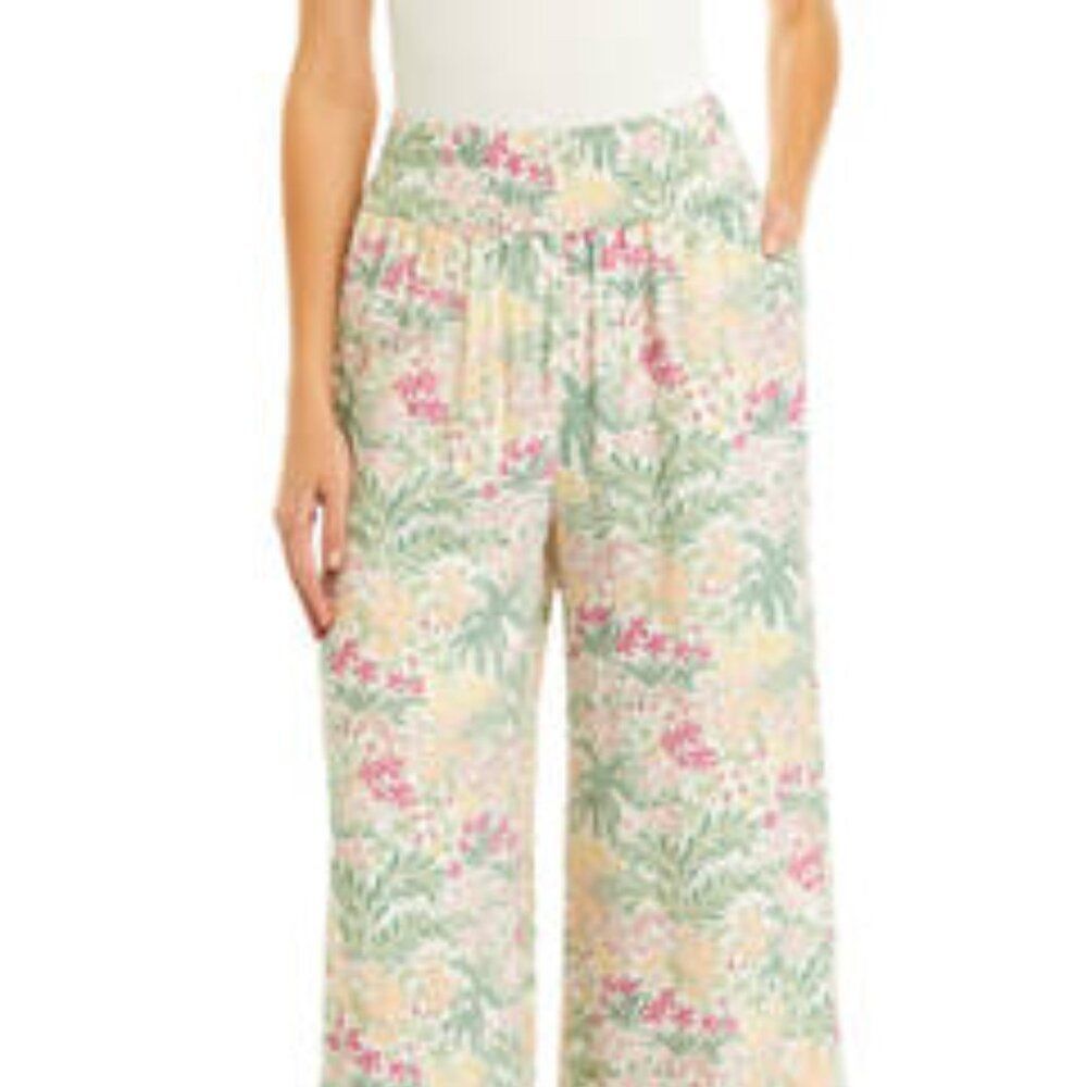 Wonderly Smock detail Pastel Floral print wide leg pants, size PS